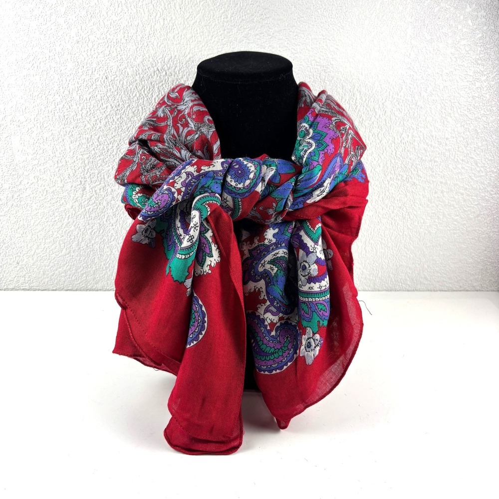 Vera Scarf Womens OS Red Paisley Floral Rayon Made in Italy 44x45 Inches Vintage